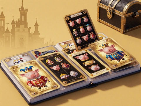 Card Collection Album mit goldenen Sammelkarten von Buzzer und Schloss-Helden